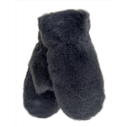 Зимние меховые женские варежки,  цвет  тёмно серый