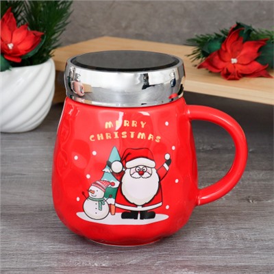 Кружка новогодняя с крышкой, ложка/450 мл/ XWY6653-3 /уп 60/