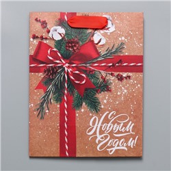 Пакет подарочный новогодний крафтовый «К тебе с подарком», MS 18×23×10 см