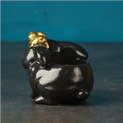 Декоративное кашпо для цветов «Зайчиха с зайчонком», h=9 см, гипс, черное, золотистое