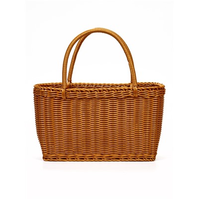 Корзина плетёная для хранения, 35×22×21 см, ручка h=17 см, пластиковая, коричневая