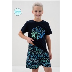 Пижама Улыбайка короткий рукав (Темно-синий)