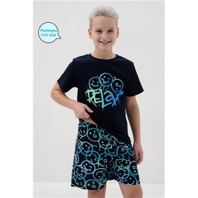 Пижама Улыбайка короткий рукав (Темно-синий)