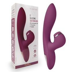 Сливовый вибратор-кролик с вакуумной стимуляцией 5’’ Silicone Suction Kiss - 20,3 см.