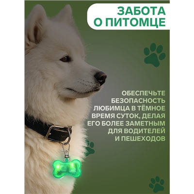 Маячок-адресник «Косточка», с наклейкой под записку, 3 режима свечения, пластик, металл, зелёный