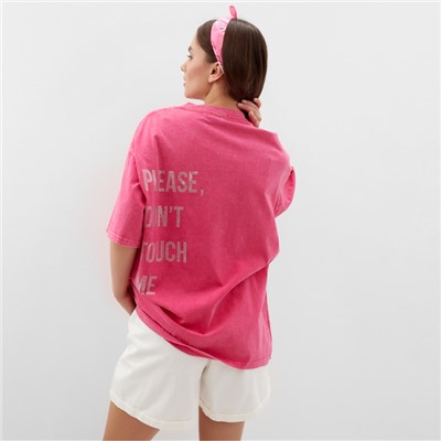 Футболка женская из вареного хлопка Mist Don't touch me, размер 50-52, розовая