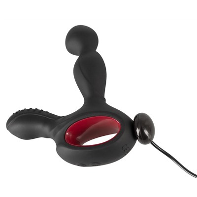 Черный вибромассажер простаты с нагревом и ротацией Prostate Plug - 14,5 см.