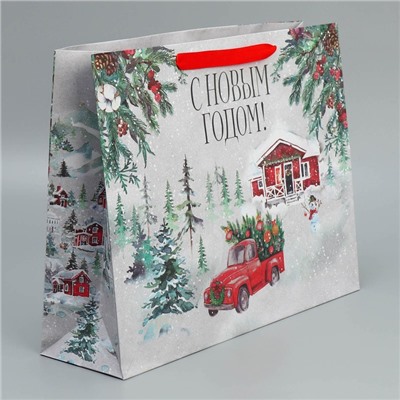 Пакет подарочный новогодний крафтовый «Новогодняя история», L 40×31×11.5 см