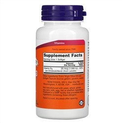Now Foods, высокоактивный витамин D3, 25 мкг (1000 МЕ), 360 мягких таблеток