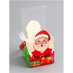 Складная коробка PVC с ручками, подарочная новогодняя, «Санта и Рудольф», 9×9×9.5 см