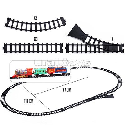 Железная дорога 2 в 1 "Ретро поезд" с подсветкой и эффектом дыма, в коробке