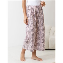 Укороченные широкие брюки кюлоты c принтом на резинке из 100% хлопка