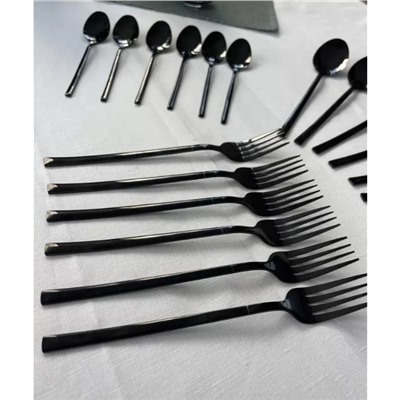 Набор столовых приборов черные на 6 персон 24 предмета