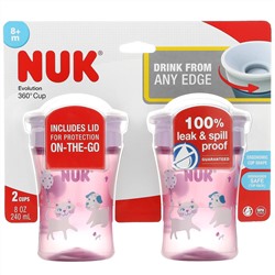 NUK, Evolution 360 Cup, 8+ Months, Pink, 2 Pack, 8 oz (240 ml) Each