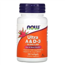 Now Foods, ультра-добавка, витамины A и D3, 100 капсул