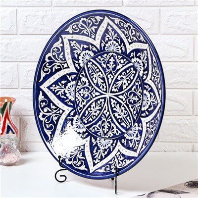 Ляган узбекский Риштанская Керамика «Цветы», d=42 см, синий