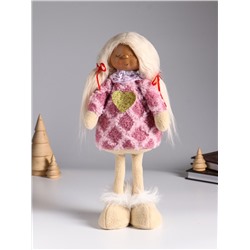 Интерьерная кукла текстильная «Малышка с хвостиками в розовом платье с сердцем», 14×8.5×32 см