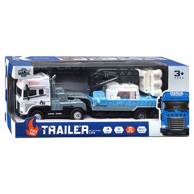 Машина "Тягач с прицепом и прожекторами на манипуляторе" (свет, звук) в коробке