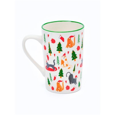 Кружка новогодняя керамическая «Новогодние коты», 385 мл, ручная работа