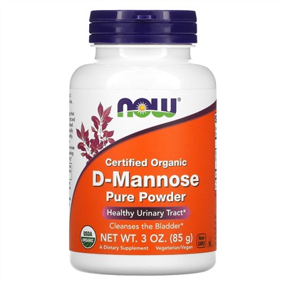 Now Foods, D-манноза, сертифицированный органический чистый порошок, 85 г (3 унции)