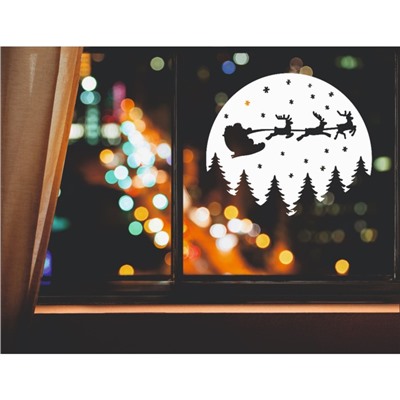 Наклейка декоративная для окон «Санта на фоне луны», 37×32 см