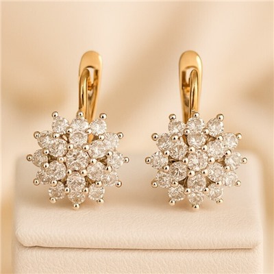 Серьги ювелирная бижутерия коллекция "Дубай" покрытие позолота, вставка: фианиты, цвет: прозрачный, арт.313.376