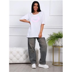 Футбола удлиненная с рисунком сердце и карманами, 785 (Белый с розовым сердцем)