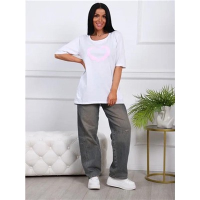 Футбола удлиненная с рисунком сердце и карманами, 785 (Белый с розовым сердцем)
