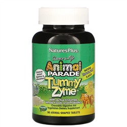 Nature's Plus, Source of Life, Animal Parade, Tummy Zyme с активными ферментами, цельными продуктами и пробиотиками, натуральный вкус тропических фруктов, 90 таблеток в форме животных