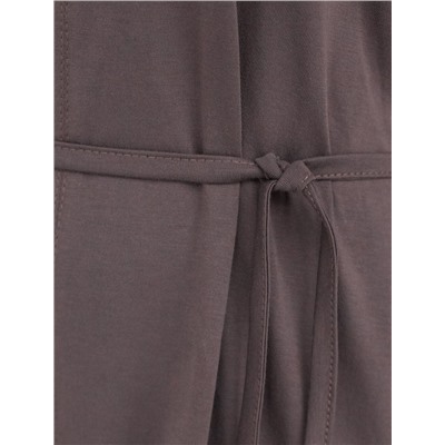 Платье свободное с V-вырезом из 100% хлопка с поясом и разрезом