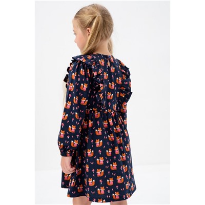 Платье Крылья длинный рукав детское (Лисички на темно-синем)