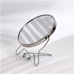 Зеркало настольное, с увеличением х2, настенное, двустороннее, 13.5×15 см, (d=11.5 см), металлическое