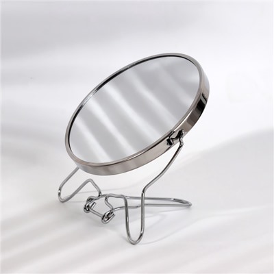 Зеркало настольное, с увеличением х2, настенное, двустороннее, 13.5×15 см, (d=11.5 см), металлическое