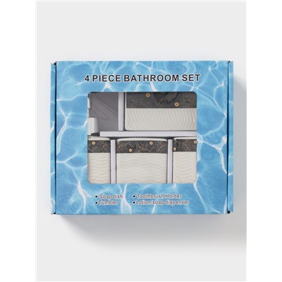 Аксессуары для ванной «Золотой лист», 4 предмета: дозатор 250 мл, мыльница, 2 стакана, белые