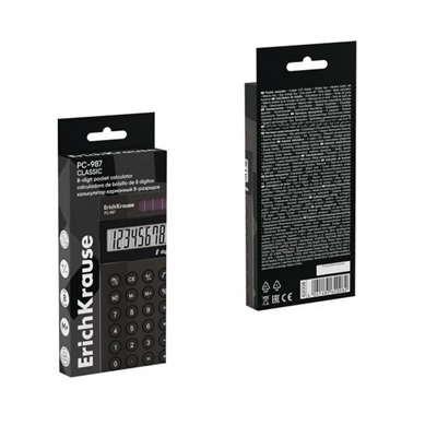 Калькулятор  8 разрядов 120х58 мм PC-987 Classic черный карманный 62008 ErichKrause