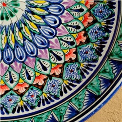 Ляган узбекский Риштанская Керамика «Узоры», d=33 см, глубокий, синий