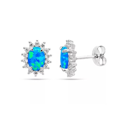 Серьги из серебра опал синий, МОВ0293