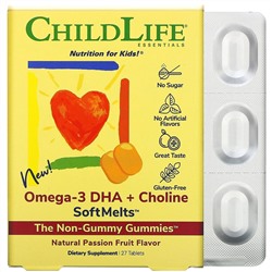 ChildLife, омега-3 ДГК с холином SoftMelts, со вкусом натуральной маракуйи, 27 таблеток