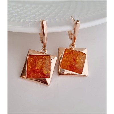 Серьги висячие янтарные, покрытие позолота, коллекция "Дубайское Золото", арт. 314.455