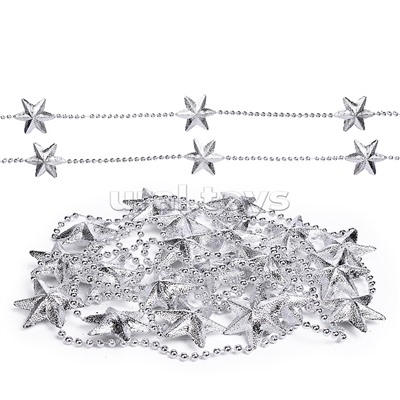 Бусы новогодние "Серебряные" со звёздами (3,5м)в пакете