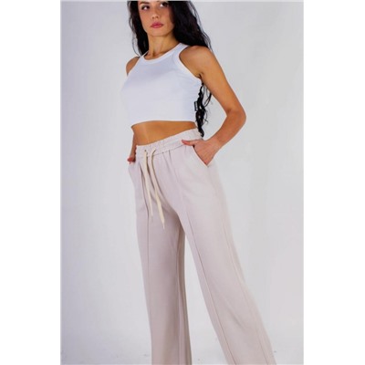 Трикотажные брюки со стрелкой, на резинке (Бежевый)