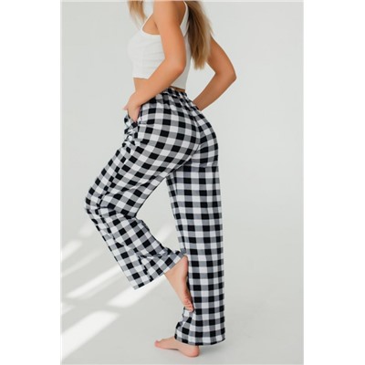 Брюки палаццо домашние широкие красная клетка (Черная клетка)