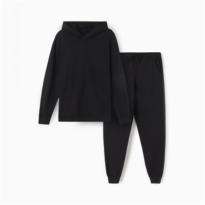 Костюм с начёсом женский (толстовка, брюки) Tusi, размер 50, чёрный