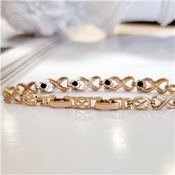 Браслет на руку коллекция "Xuping " покрытие:  позолота, вставка фианиты, гагат,  цвет: прозрачный и черный №160 - X000799312, арт. 001.315