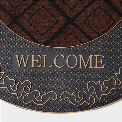 Коврик придверный полукруглый Доляна «Welcome», 44×74 см, узорный