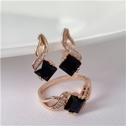 Комплект ювелирная бижутерия коллекция  "Дубай" серьги и кольцо 17 р, покрытие: позолота, вставка: фианиты, цвет: черный и прозрачный, арт.215.465-17