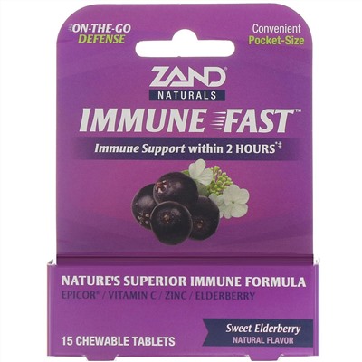 Zand, Immune Fast, сладкая бузина, 15 жевательных таблеток