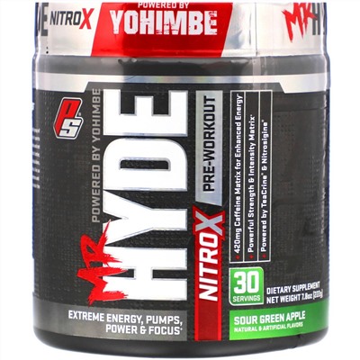 ProSupps, Mr. Hyde, Nitro X, предтренировочный комплекс со вкусом зеленого кислого яблока, 222 г (7,8 унции)