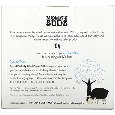 Molly's Suds, Wool Dryer Balls,  Set of 3, 1000 Loads