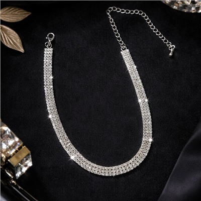 Чокер украшение женское на шею бижутерия со стразами, цвет: серебристый и прозрачный, арт.012.106